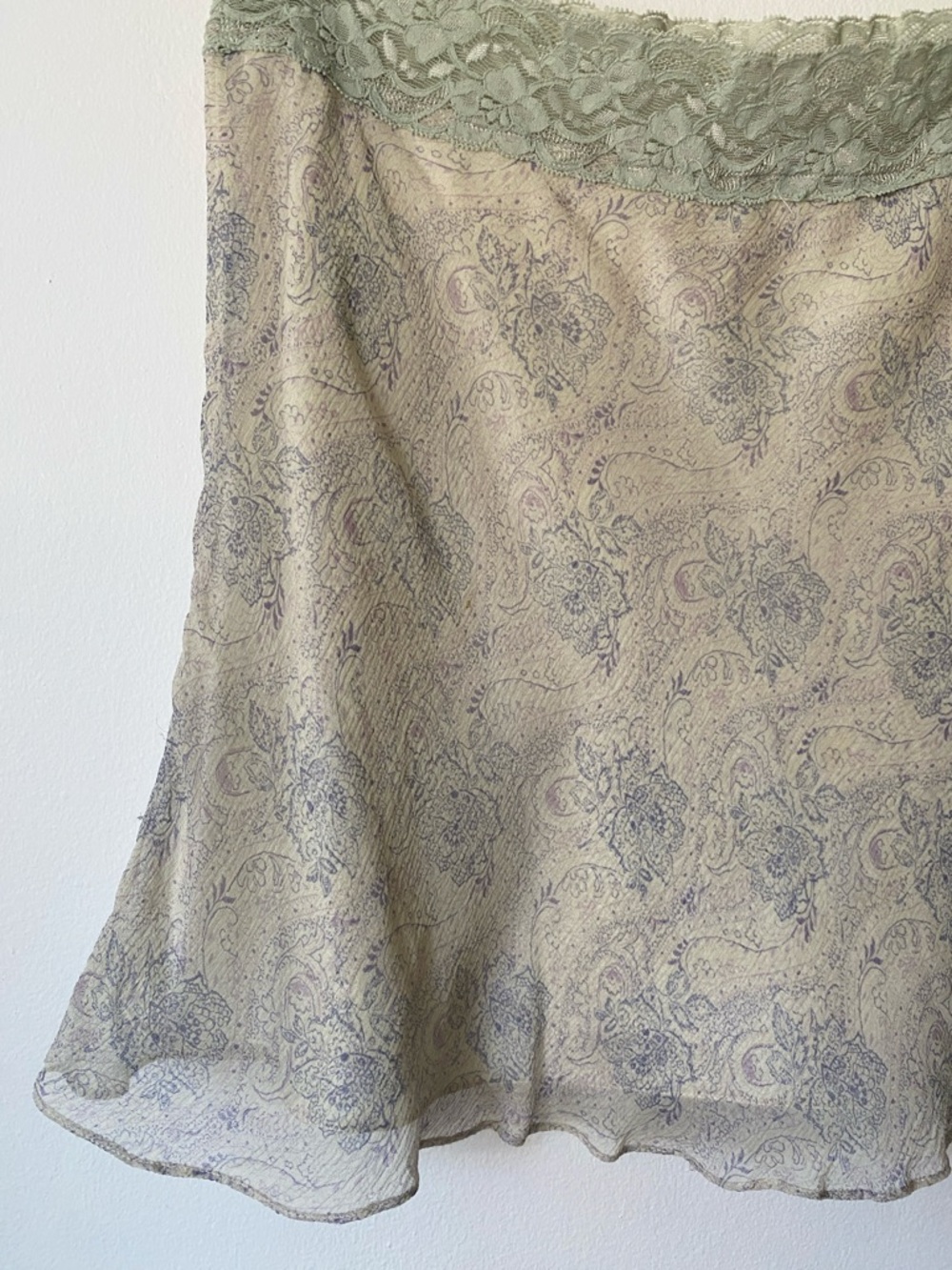 Light Green Paisley Print Lace-Trim Skirt
